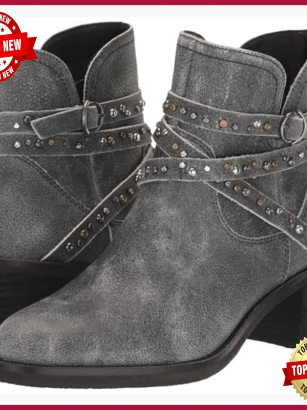 Women's Leather Ankle Bootie with Studded Strap Detail, Zip Closure